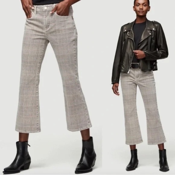 Frame Pants Womens Size 26 Le Crop Mini Boot Glen Plaid Gray - Picture 1 of 15